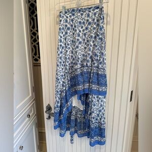 Floral Blue and White Women's Wrap Hi-Lo Skirt